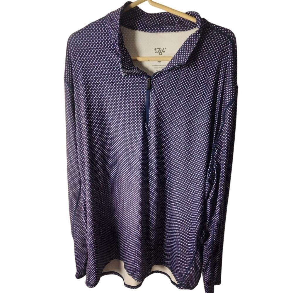 1764 Mens Long Sleeve 1/4 Zip Cowl Neck Pullover Navy Blue Purple Print Size 2XL